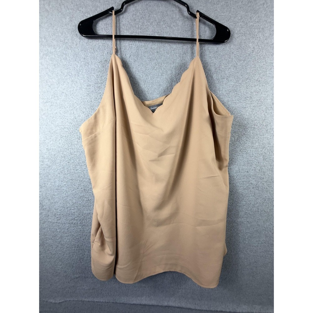 Sweet Lovely By Jen Tank Top Womens 2XL Beige Scallop V Neck Lined Camisole